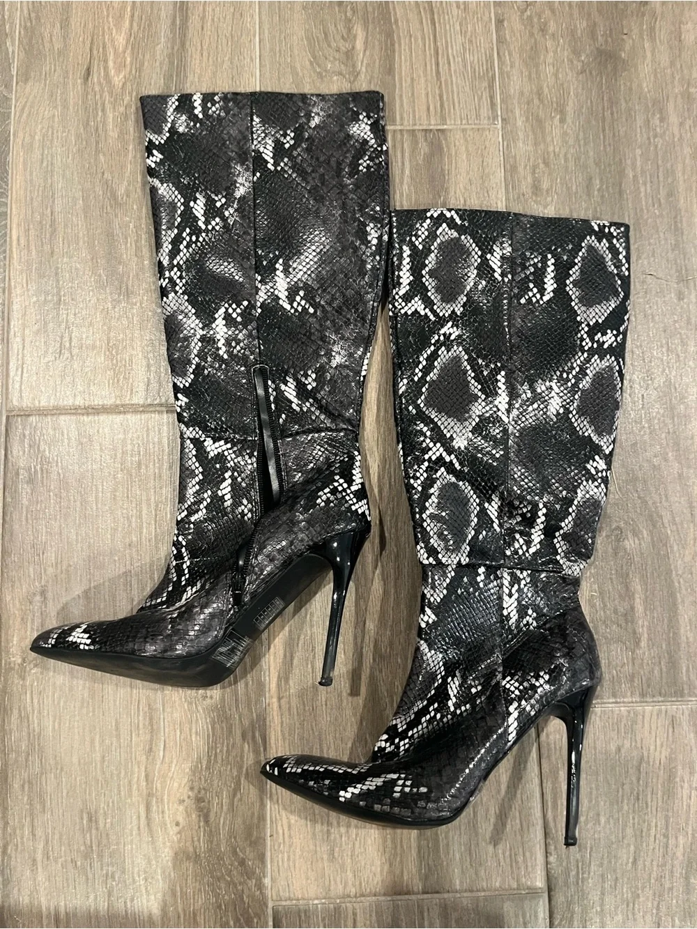 Forever 21 Black & White Snake-Print Over-the-Knee Stiletto Boots